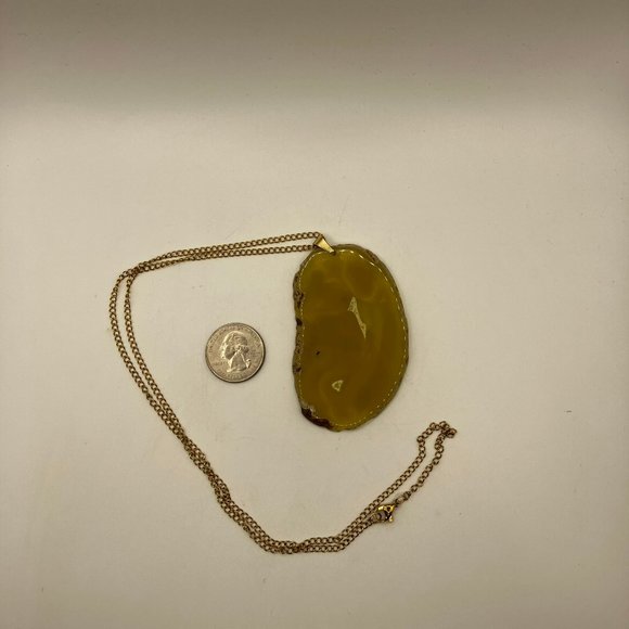 Agate Raw Edge Yellow Gemstone + 24 inch Golden Stainless Steel Curb Chain - Picture 7 of 10